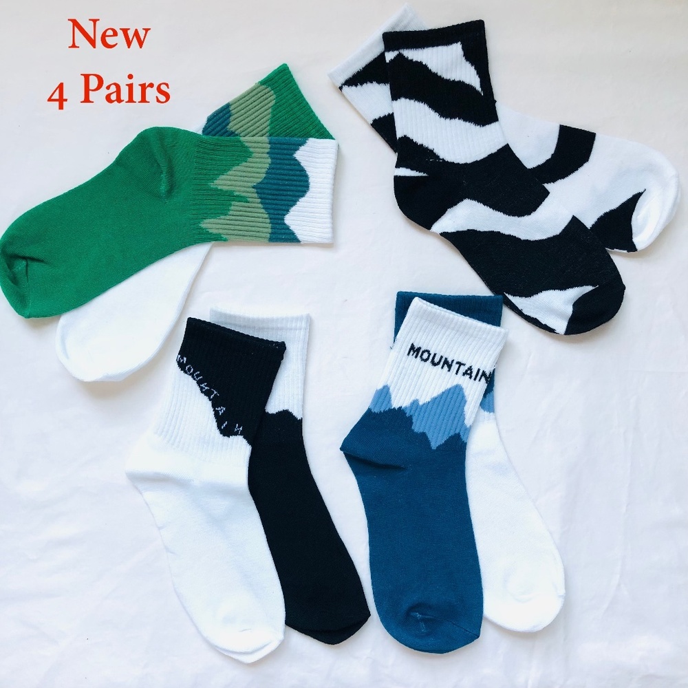 4 x Women Comfortable Breathable Soft Crew Contrast Color Socks Brand New